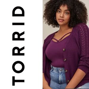 TORRID Women’s Pointelle Cardigan Balloon Sleeve Sweater Purple Size 2
